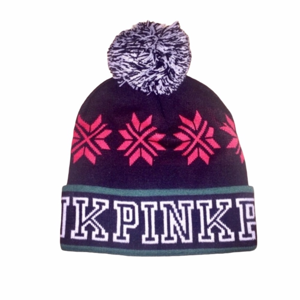 NWT VS Pink Snowflake Pom Pom Beanie OS